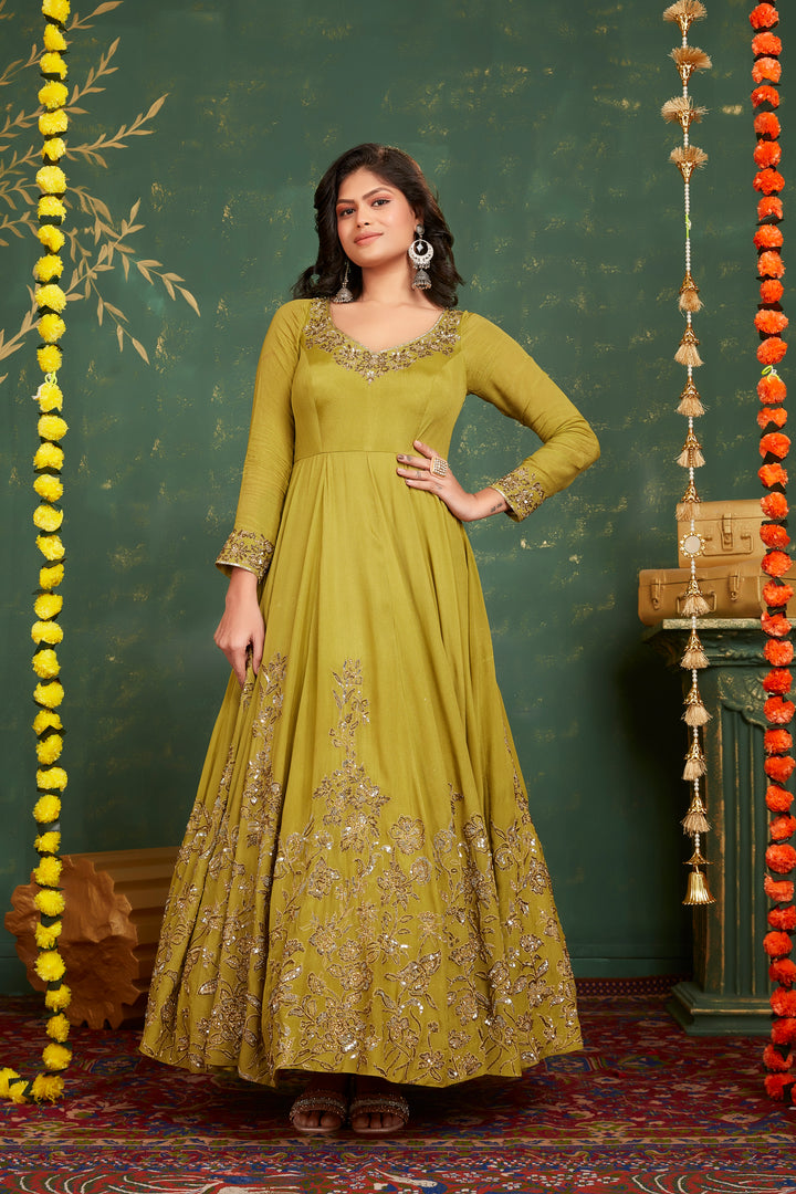 Green anarkali set