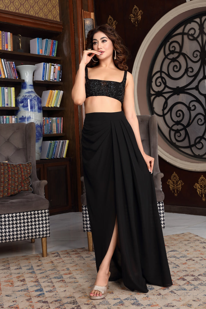 Black Draped Skirt Set